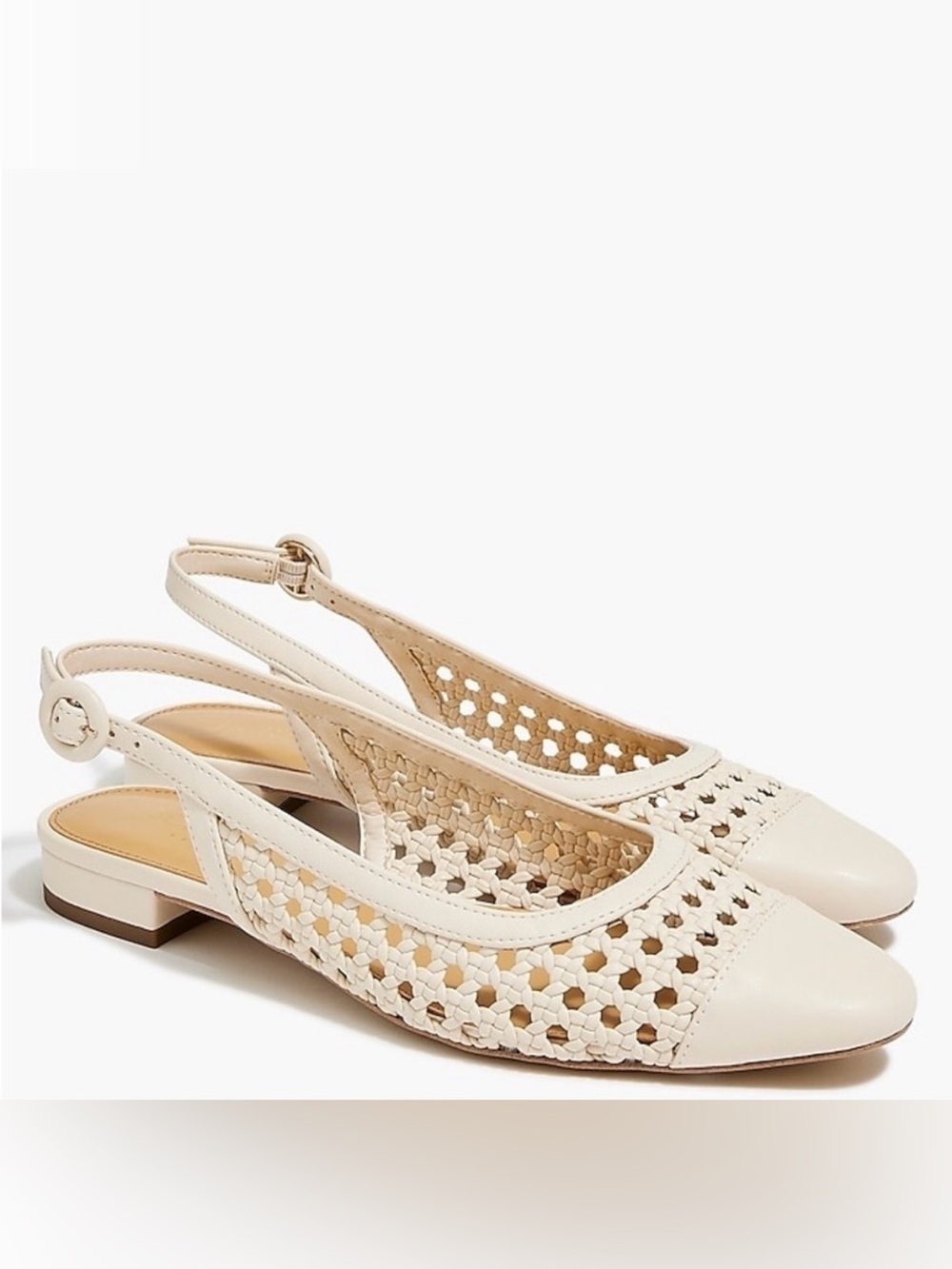 J.Crew Woven Slingback Flats Round Toe Cream Ivory Size 8 New